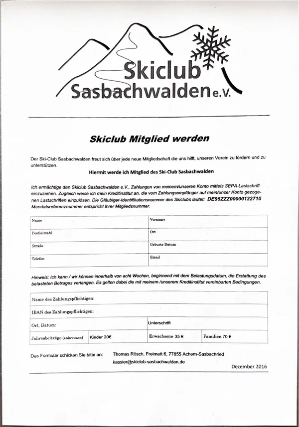 Vorschau des gescannten Mitgliedsantrags des Skiclubs